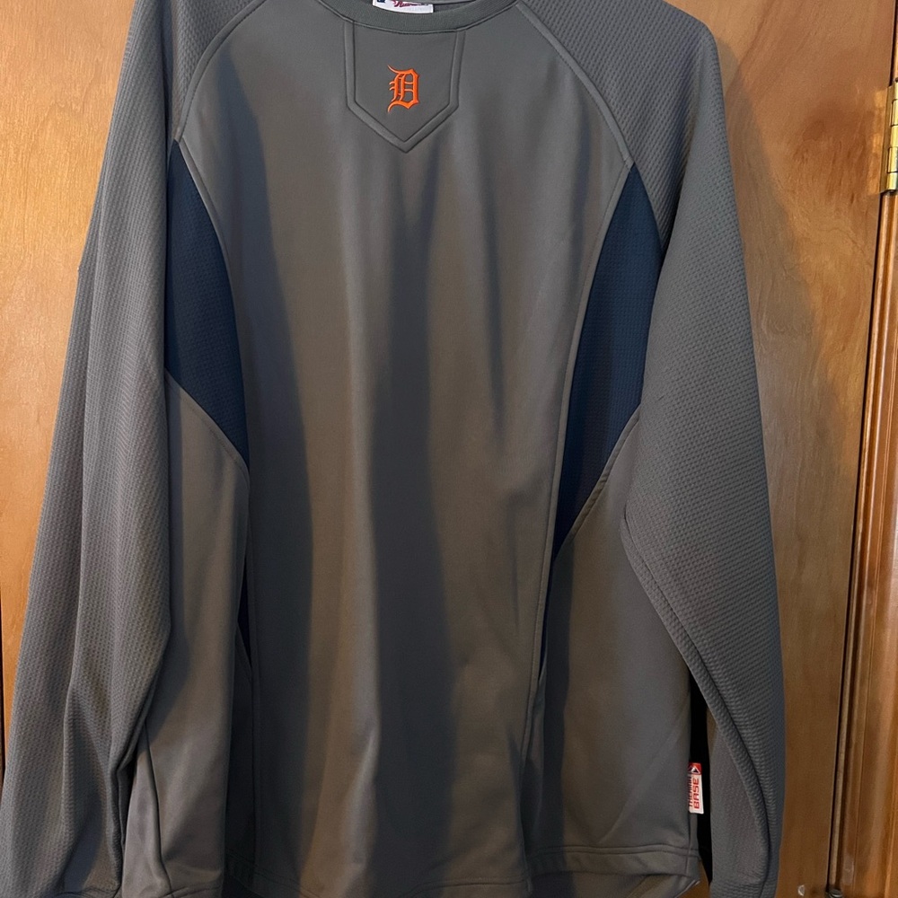 Gray and Navy Detroit tigers Long Sleeve Athletic Top majestic